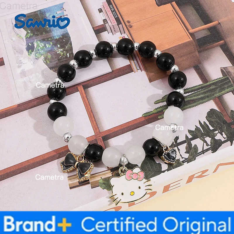 Sanrio Hello Kitty Charm Bracelet Kawaii Crystal Glass Bead Elastic Bangle Cute Cartoon Jewelry Gift for Girls Women H251229