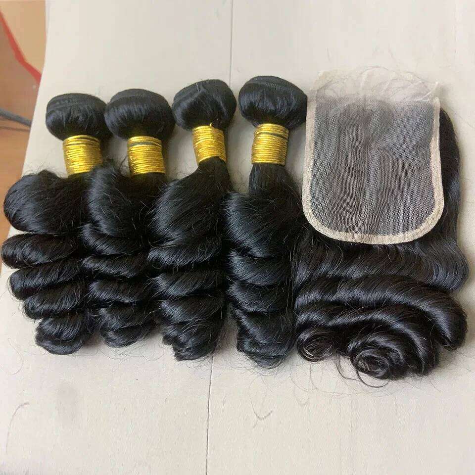 Loose Deep Wave Human Bundles With 4X4 5X5 6X6 Transparent Lace Closure Frontal HD Raw Virgin Bundle Hair Extension VMS