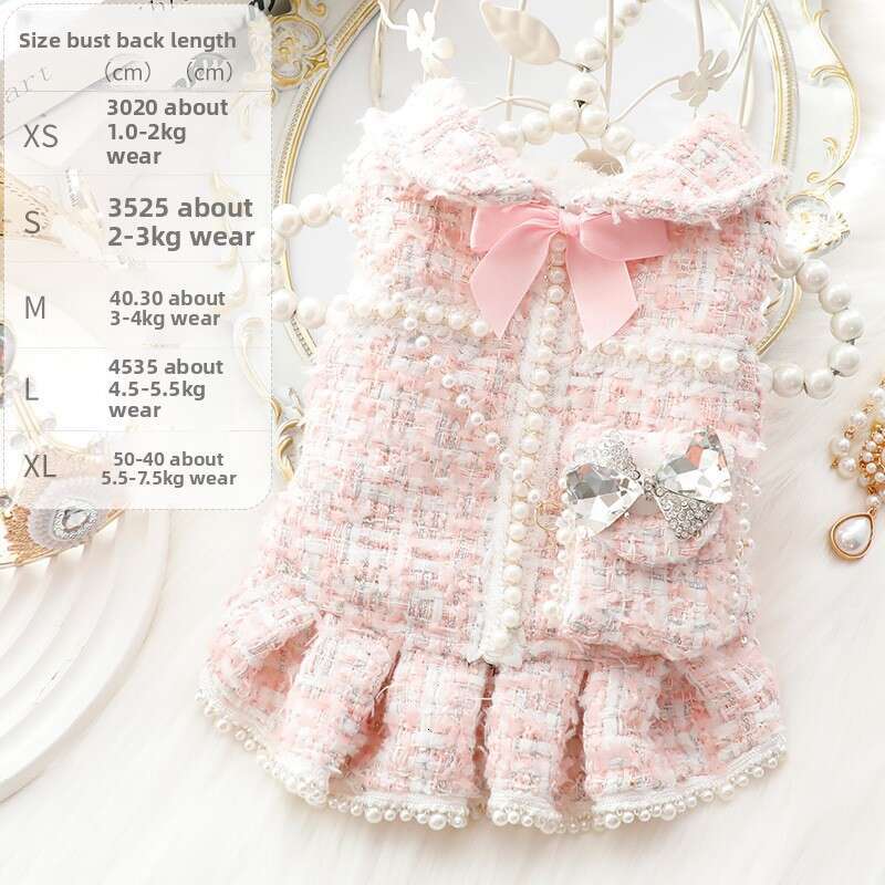 Clothes autumn and winter set, cat princess dress, backpack, pink small fragrant style, puppy, teddy bear, pet 4269