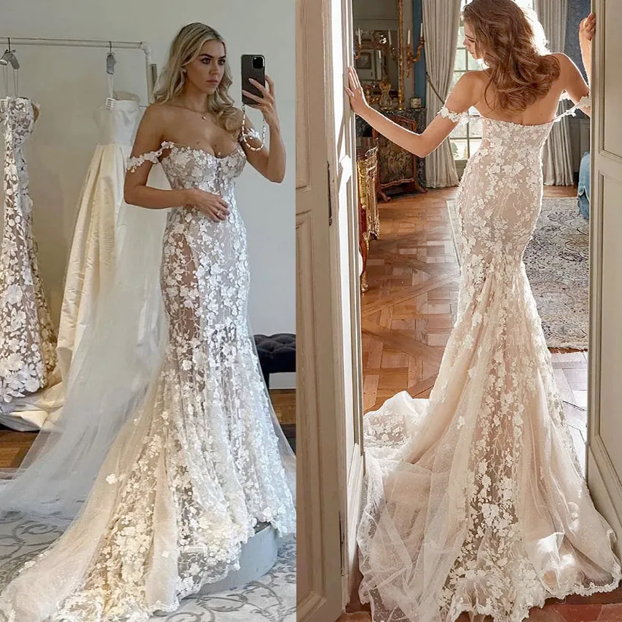 Champagne Mermaid Lace Sweetheart Wedding Gown For Bride Charming Dubai Arabic Dress BC0612