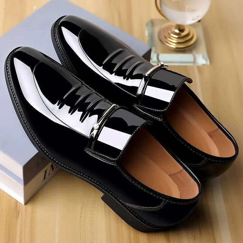 Patent leather business shoes, casual pointed-toe shoes, men's casual shoes, party and wedding extra shoes LEEGO LENS