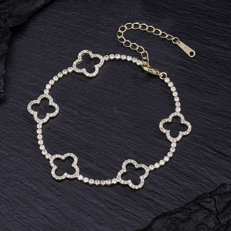 ZAKOL New Unique Hollow Out Four Leaf Flower Full Zircon Bracelet For Women Fashionable Wedding Party Jewelry Accessory Gifts
