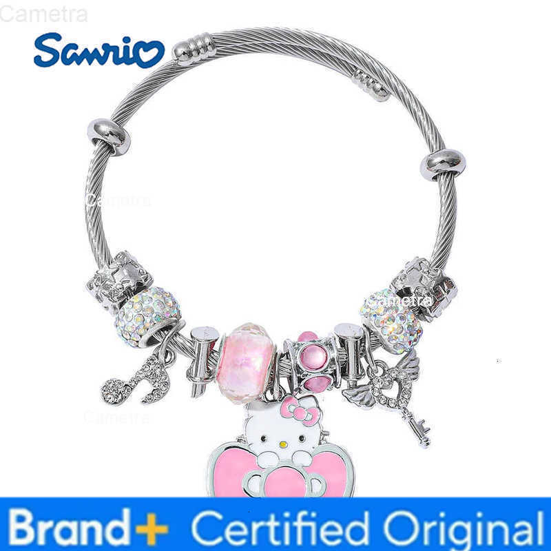 Sanrio Cartoon Hello Kitty Bracelet Sweet Cute Bowknot KT Cat Bangle for Girl and Women Jewelry Accessories Charm Gift H251229