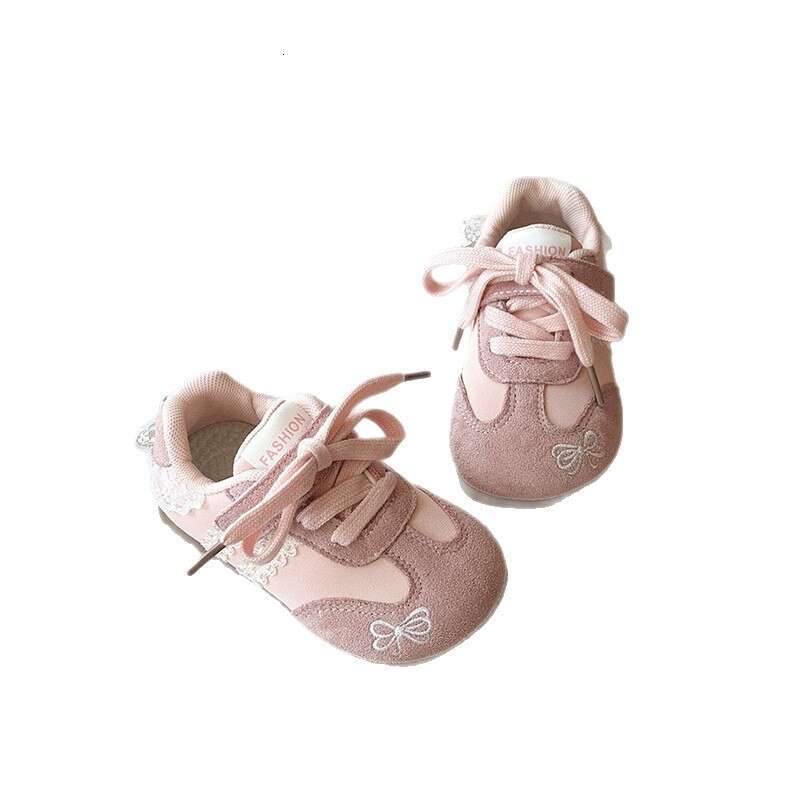 INS Children's Training 2025 Spring and Autumn New Korean Style Girls' Bow Embroidered Lace Edge Forrest Gump Shoes