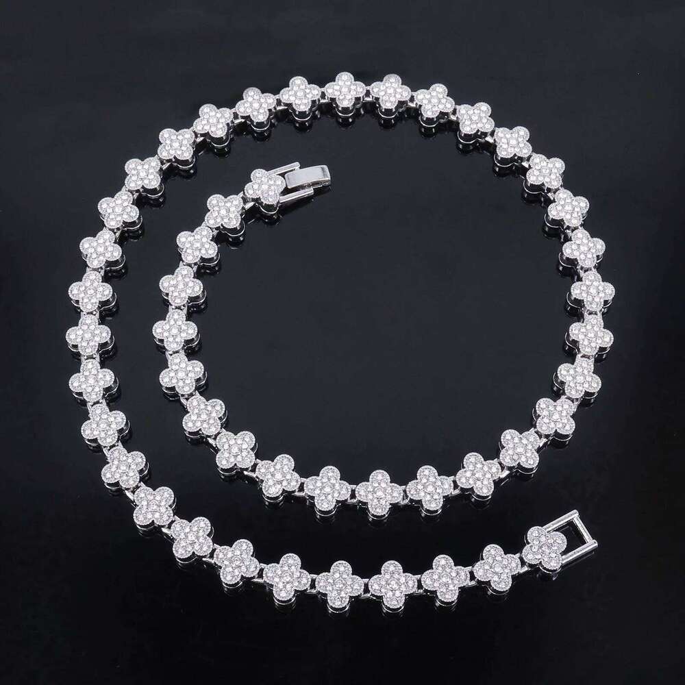 ZAKOL 20/50CM Hip Hop Four-leaf Flower Tennis Chain Bracelet Necklace for Women Men Iced Out Buling Rhinestone Rock Punk Jewelry
