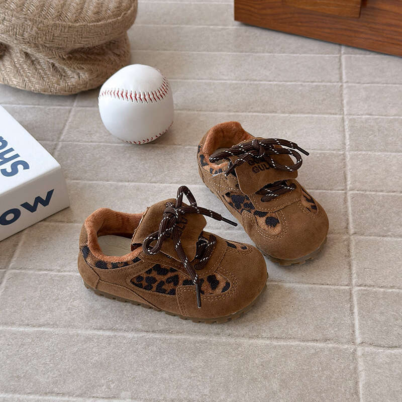 INS Dexun 2025 Autumn Winter New Korean Style Girls Leopard Print Forrest Gump Boys Soft Sole Sports Running Shoes