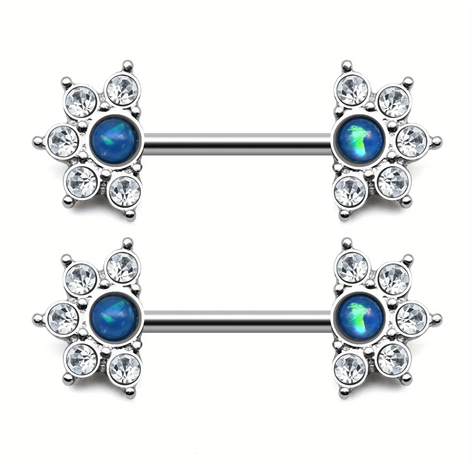 2pcs 14G Nipple Ring Set For Women Nipple Piercing Jewelry Stainless Steel Flower Barbell Nipple Ring Set 251224