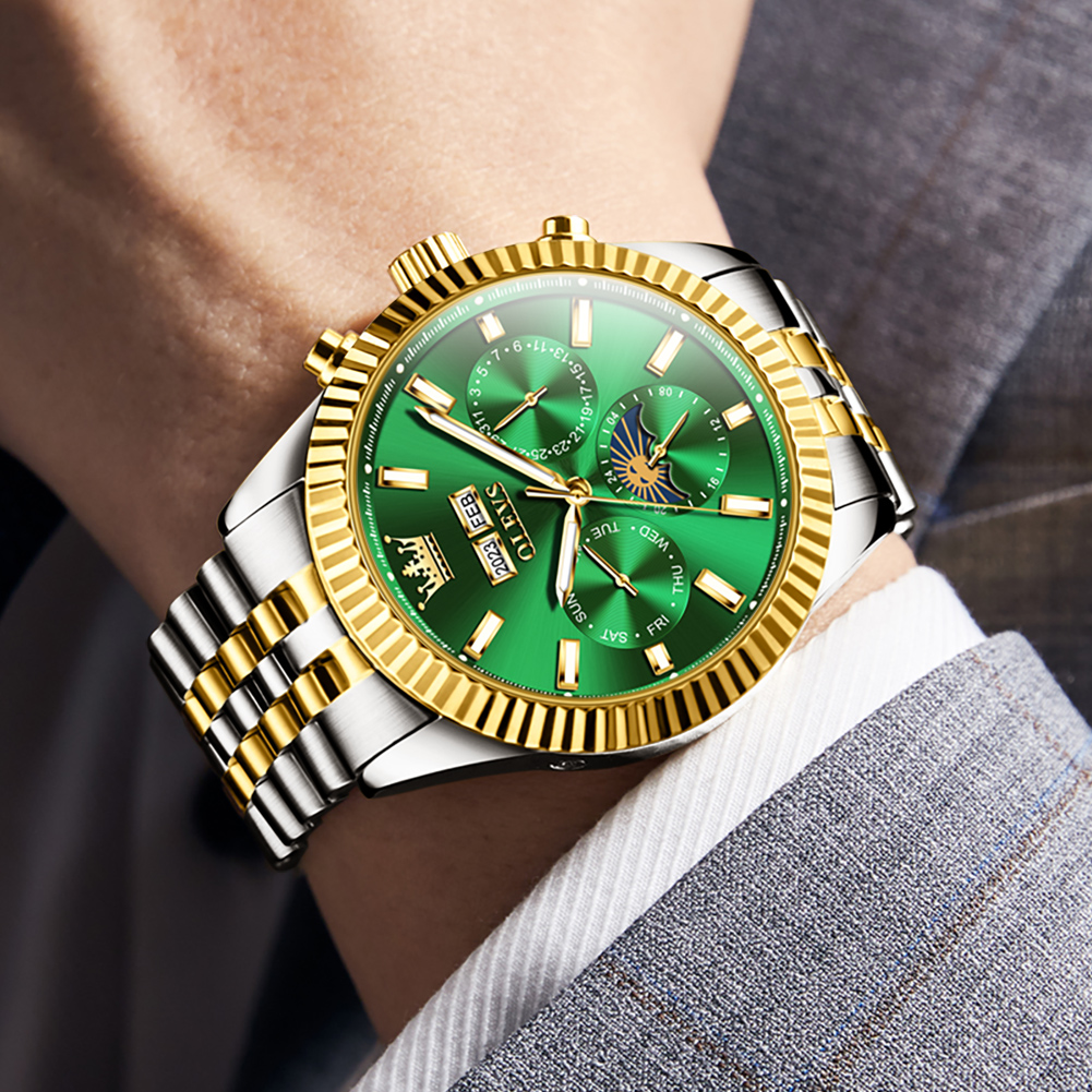 OLEVS Business Automatic Mechanical Watch - Fashion Classic Waterproof Men's Watch three eye calendar gentleman quartz watch