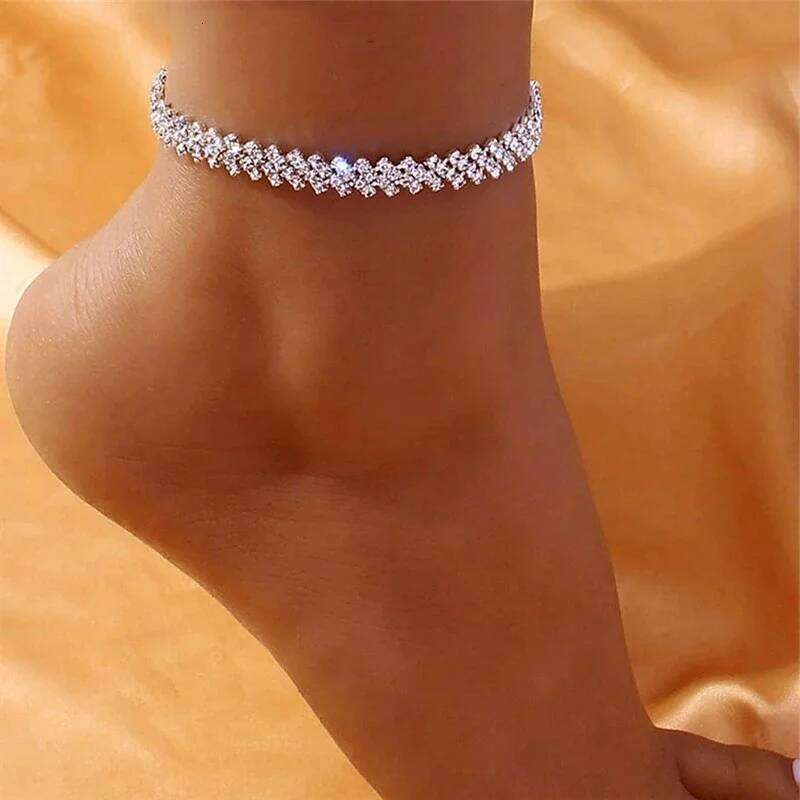 Gorgeous Cubic Zirconia Chain Anklet For Women Exquisite Silver Color Ankle Bracelet Barefoot Sandals Foot Jewelry
