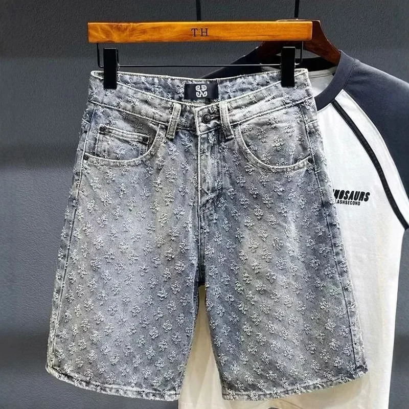 Summer American Casual Vintage Ripped Denim Shorts Men Straight Loose High Street Versatile Five-Point Pants 251223