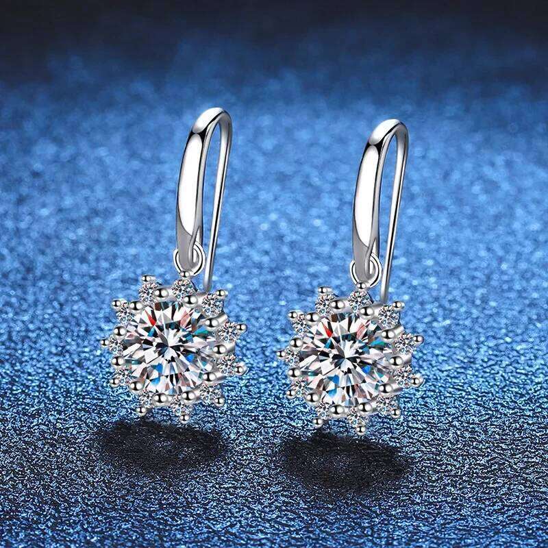 18K gold inlaid diamond ear hook minimalist sunflower PT950 platinum earrings, 1-Ct moissanite classic earrings 0d3