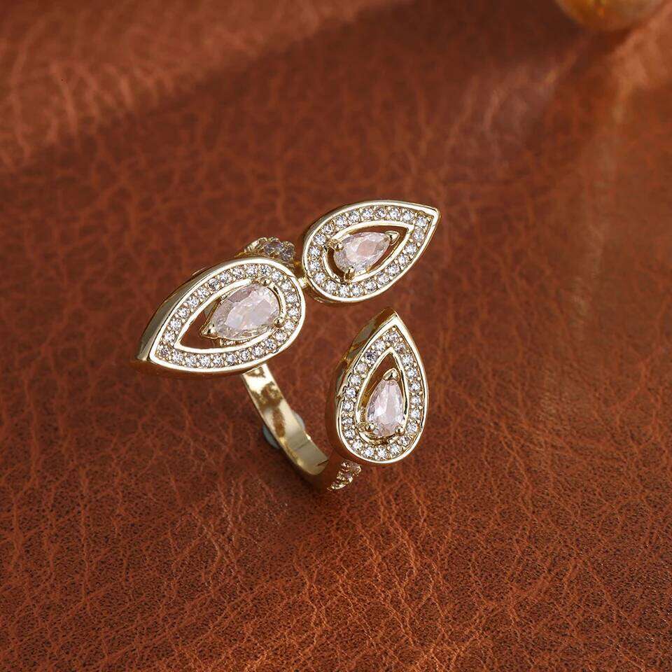 ZAKOL Shiny Pear-shaped Zircon Turkey Evil Eye Design Adjustable Open Rings Niche Fashion Couple Ring Engagement Jewelry Gift