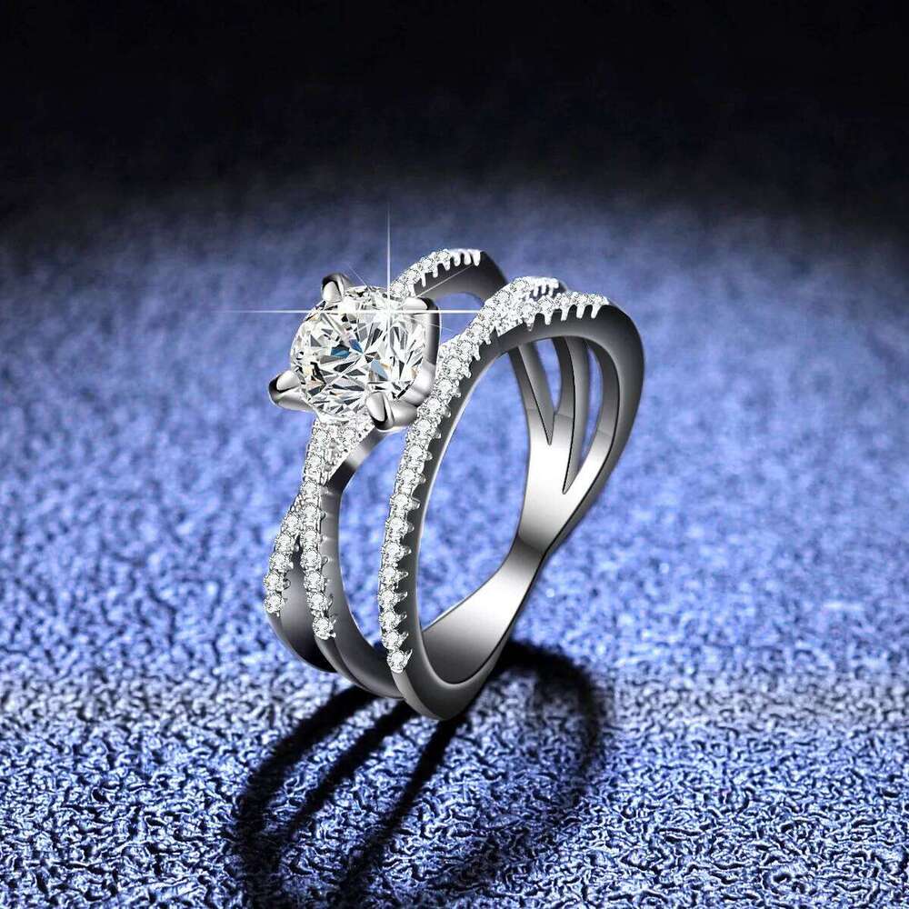Sparkling Real D Color 1CT Moissanite Rings For Women S925 Silver Plated 18K Gold Pass Diamond Test Ring Wedding Band Gift fb1