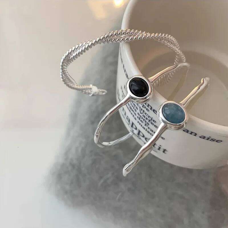 VENTFILLE 925 Sterling Silver Black Agate Bracelet For Women Geometry Irregular Design Versatile Jewelry Gift 25H1229