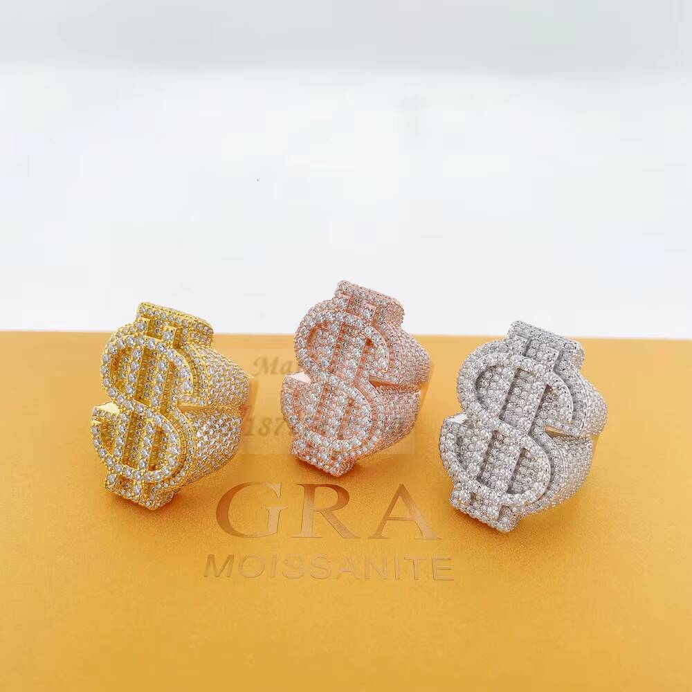 Pass Diamond Tester 925 Silver Hip Hop Moissanite Jewelry Iced Out Rappers Ring With GRA Certificate