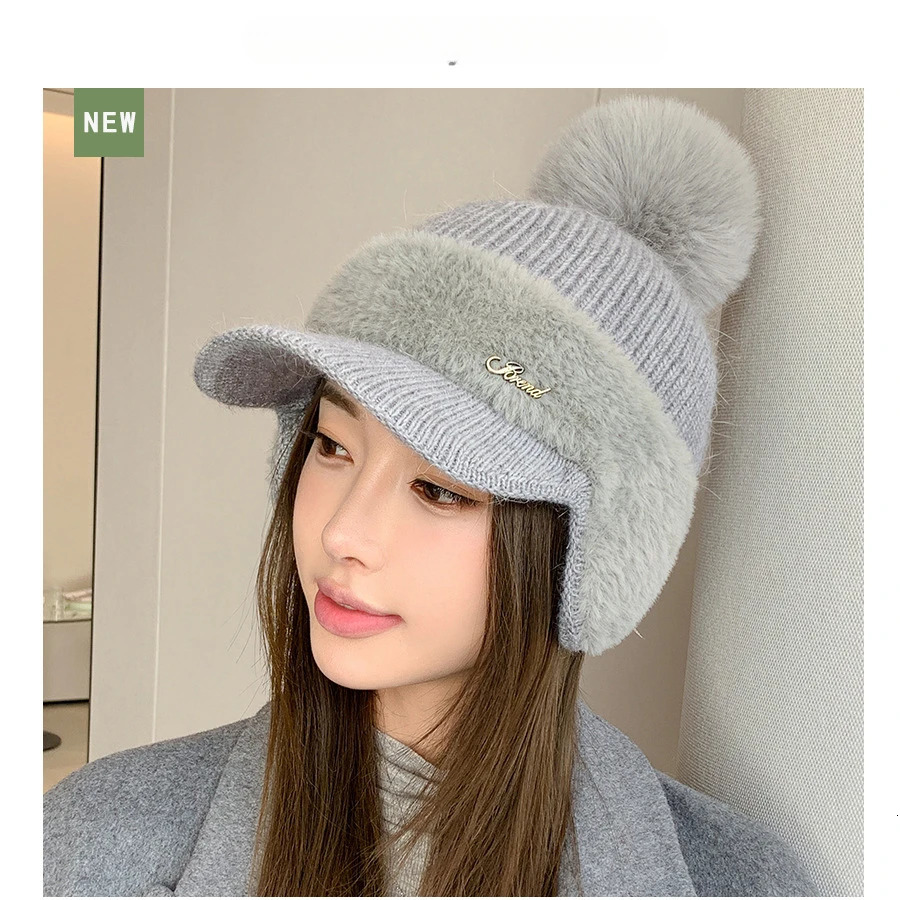 Rabbit Fur Knitted Baseball Cap Women Winter Hats Baseball Autumn Winter Ear Protection CapTo Keep Warm Baseball Hats 251225