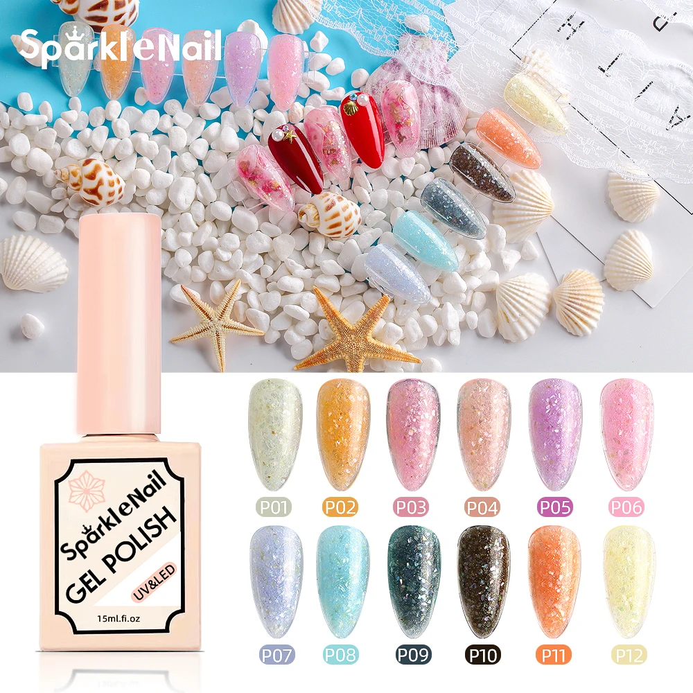 OEM ODM Hema Free Nail Gel Color Sand Shell Glitter Gel Factory Supply Wholesale 15ml 12 colors High Pigment Painting Uv Led Nail Art Gel Polish Good 