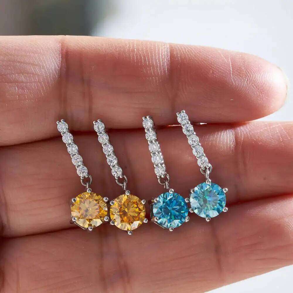 2ct moissanite drop earrings for charm lady silver 925 jewelry with royal blue gold yellow color femald dating gift ca8