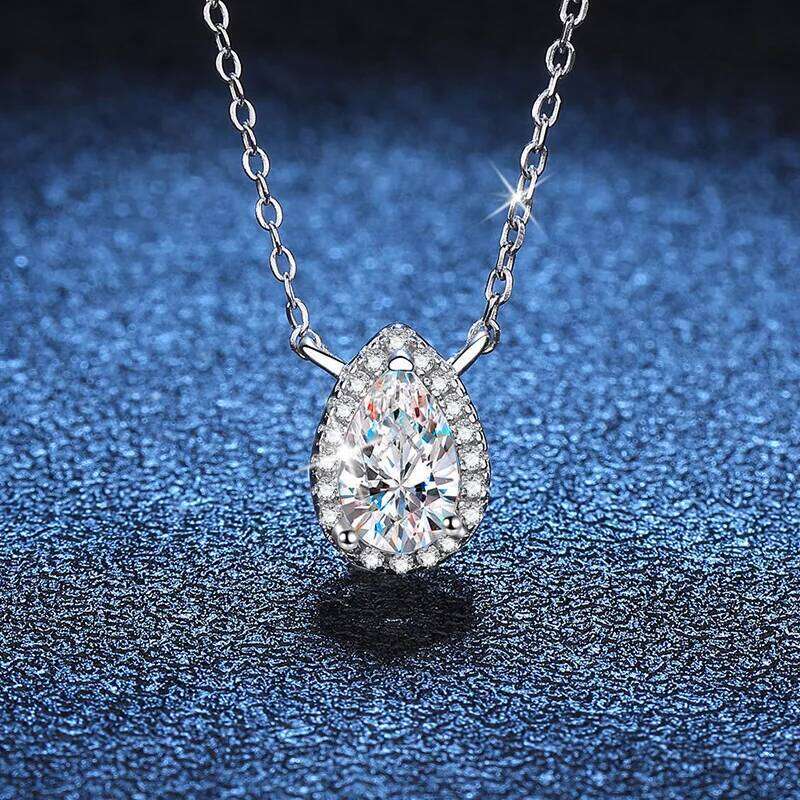 18K gold inlaid diamond pendant women's PT950 platinum simple micro droplet pear shaped D-color moissanite necklace ac8