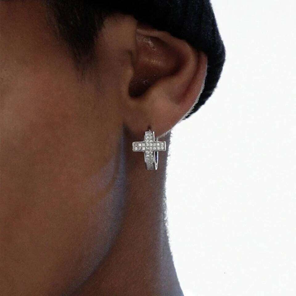 ZAKOL Punk Rock Zircon Cross Small Hoop Earrings New Trendy Tiny Circle Cartilage Ear Buckle Piercing Jewelry for Women Men