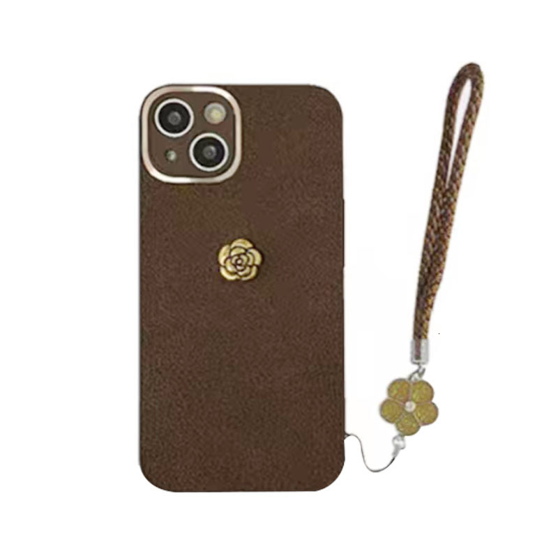 Golden Circle Camellia Compatible Apple Pro Phone Case with Lanyard Simple iPhone 16 Shockproof 13 Protection