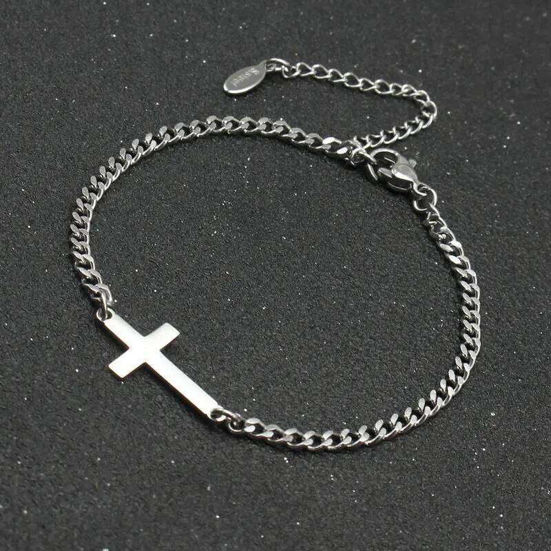 Unisex Stainless Steel Cross Charm Bracelet Men Fashion Simple Chain Bracelets for Women Couple Friendship Cuff Jewelry Gift 25H1229
