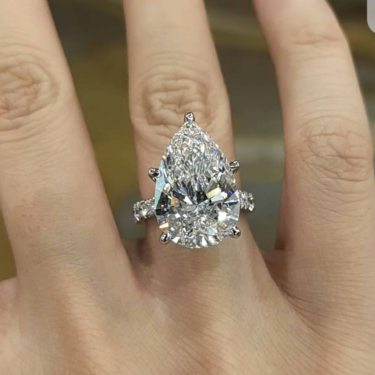 Custom 8CT Pear Cut 14K Real Gold Lab Diamond Rings VS1 VS2 IGI Certified Lab Grown Diamond Ring