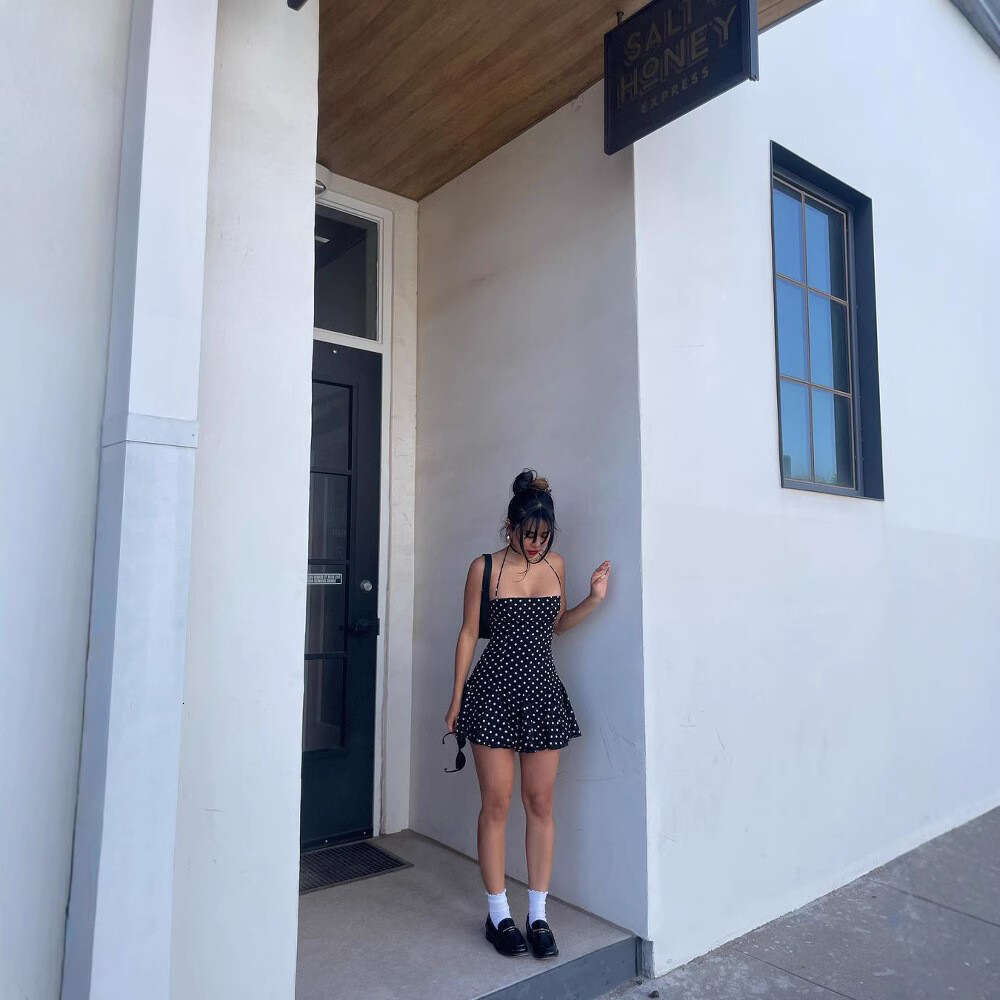 Dress for women 2026 Autumn Winter New Fashion Polka Dot Halter Neck Sleeveless Dress, European and American Style Sexy Backless Prom Dress