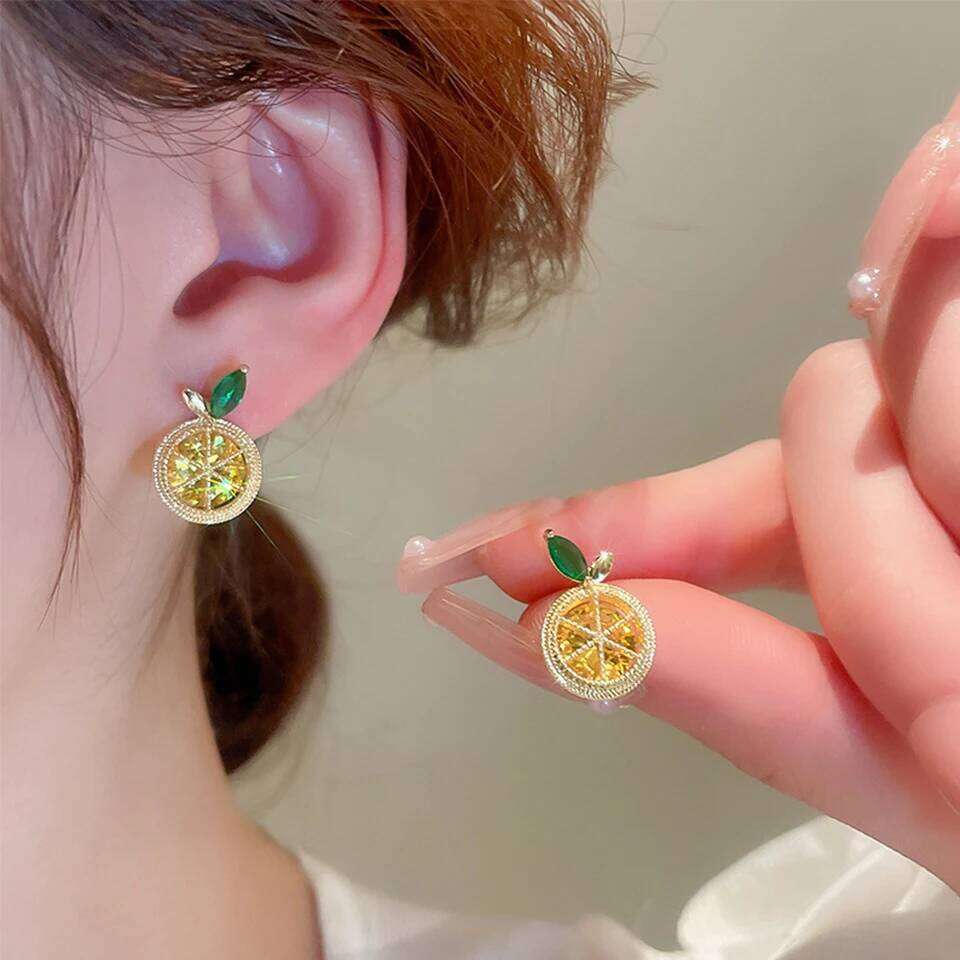 Fashion Sweet Fresh Orange Lemon Earrings Delicate Yellow Cubic Zirconia Fruit Stud Earring Jewelry Gifts for Women