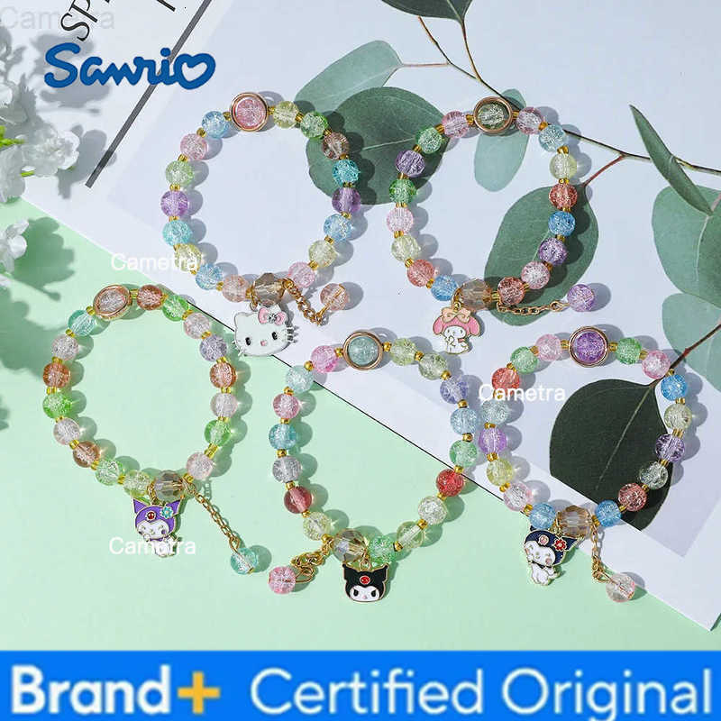 Sanrio Hello Kitty Kuromi Colored Bead Bracelet Fashion Bangle for Girls Creative Cartoon Figure Accessory Cute Gift Holiday H251229