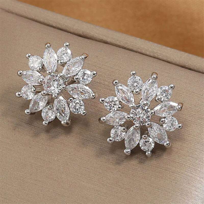 ZAKOL Fashion Flower Cluster Zircon Stud Earrings for Women Rose Gold Color Crystal Ear Jewelry Brincos