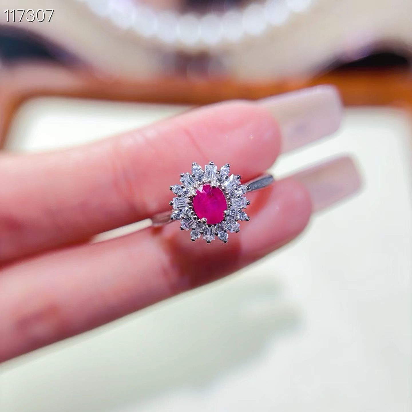 Sparkling natural ruby ring with certificate solid 925 silver ring 4mm*5mm 0.4ct genuine ruby silver jewelry