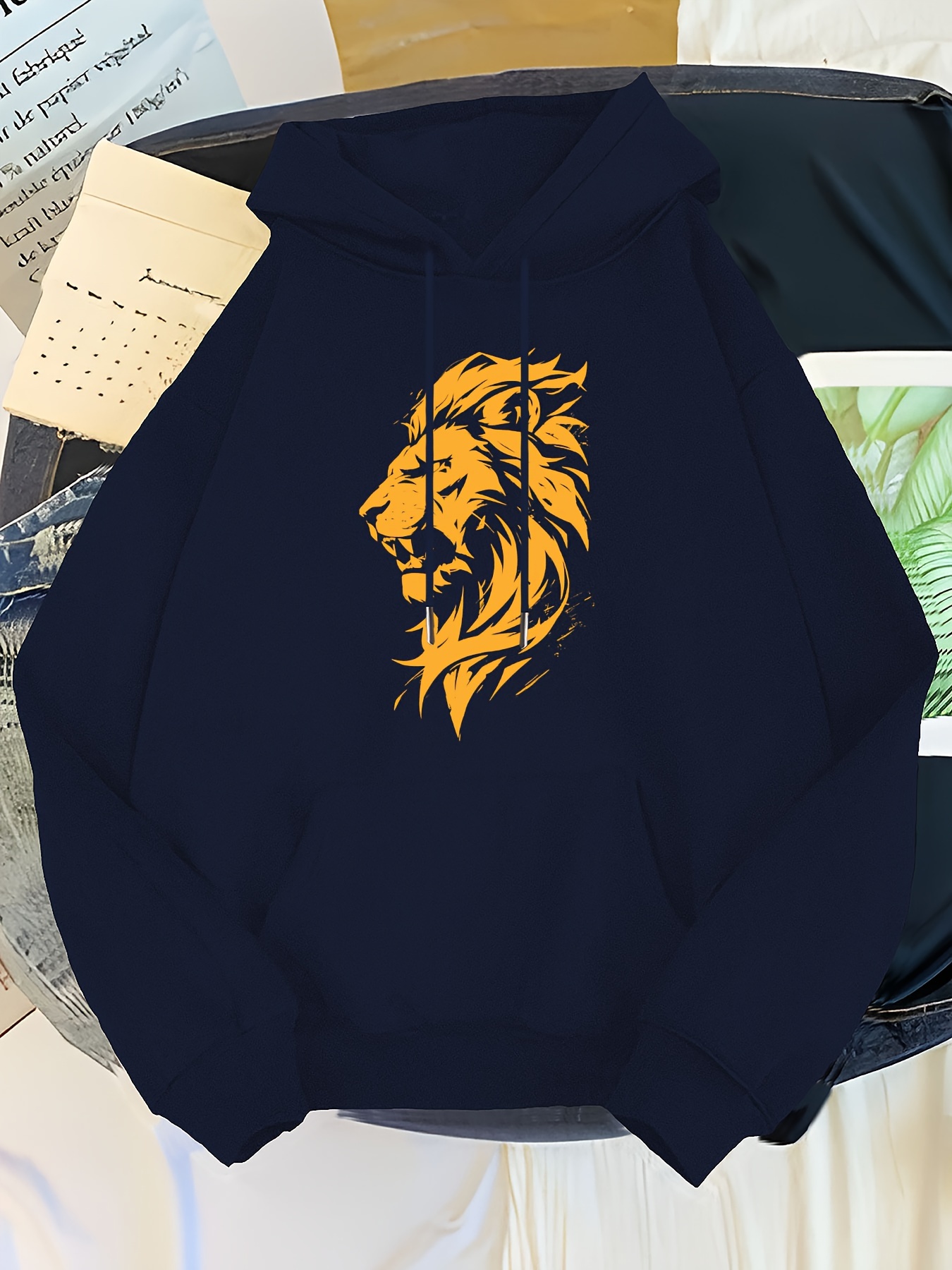 Pattern Print - Casual Long Sleeve Pullover with Front Pocket, Soft Polyester Blend, Essential Hoodie for Autumn and Winter