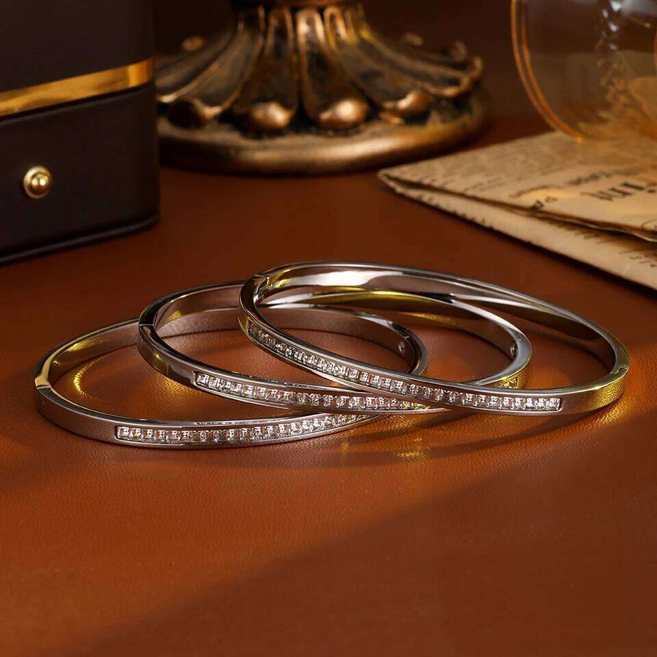 ZAKOL Exquisite Micro Paved Crystal Zirconia Thin Bracelet Bangles for Women Personalized Stainless Steel Stacked Jewelry