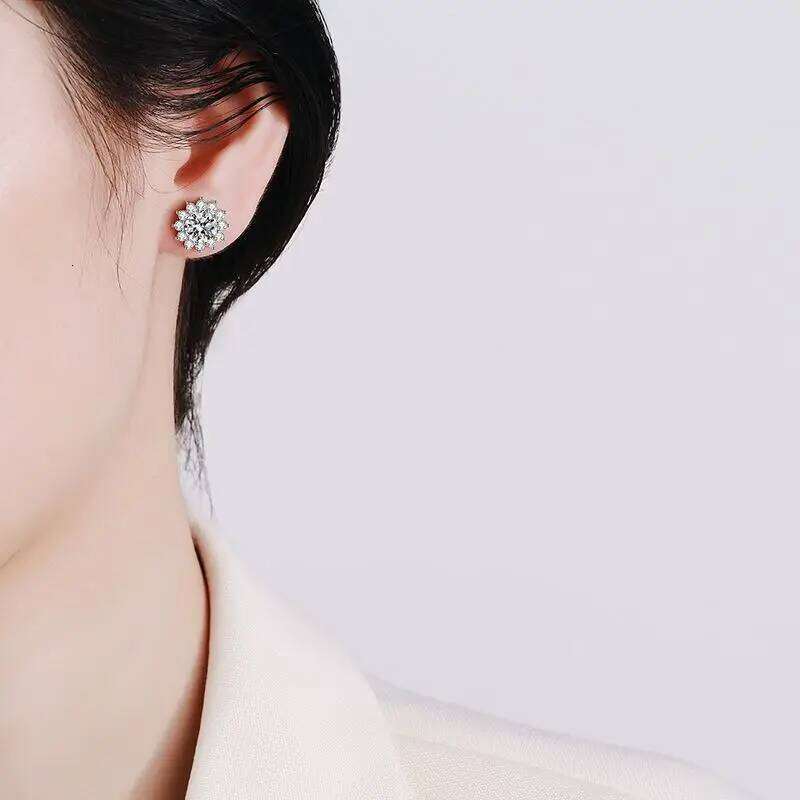1.0 ctx2 pcs d color vvs women moissantie stub earring 925 sterling silver female Jewelry Women's Wedding party dating gift 49a