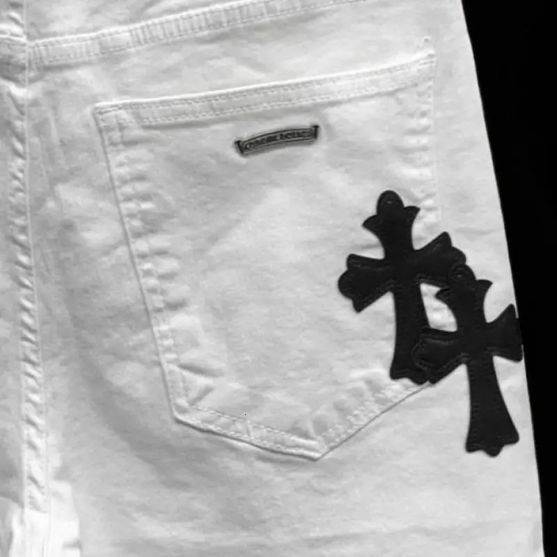 Summer Cotton Elastic Shorts Mens American Style Street Fashion Embroidered White Denim Shorts For Men And Women 251223