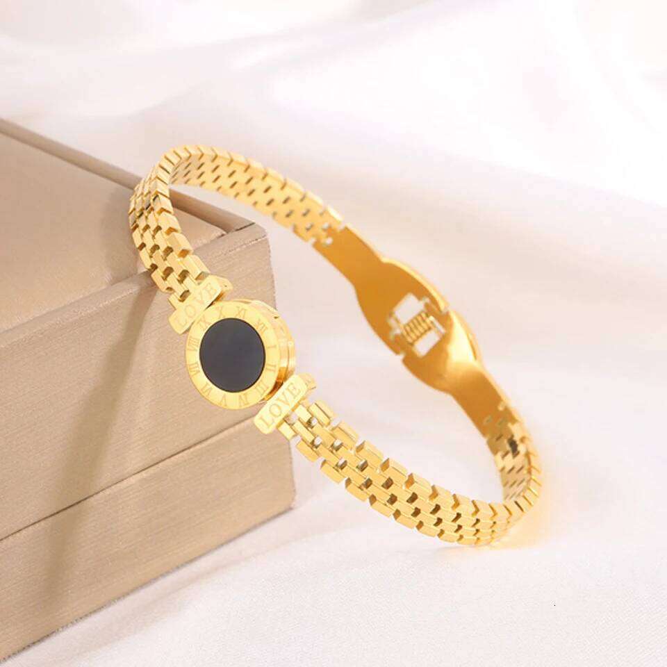 ZAKOL Stainless Steel 18k Gold Color Roman Black Shell Watch Bracelet Niche Design Jewelry Gift for Women Men
