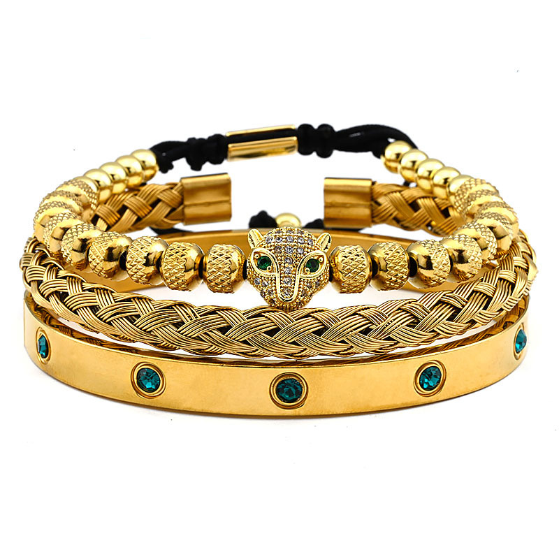 Luxury Brand Designer Jewelry European And American Pineapple Bead Leopard Head Zircon Braided Bracelet Twist Bracelet Roman Text Diamond Bracelet Set