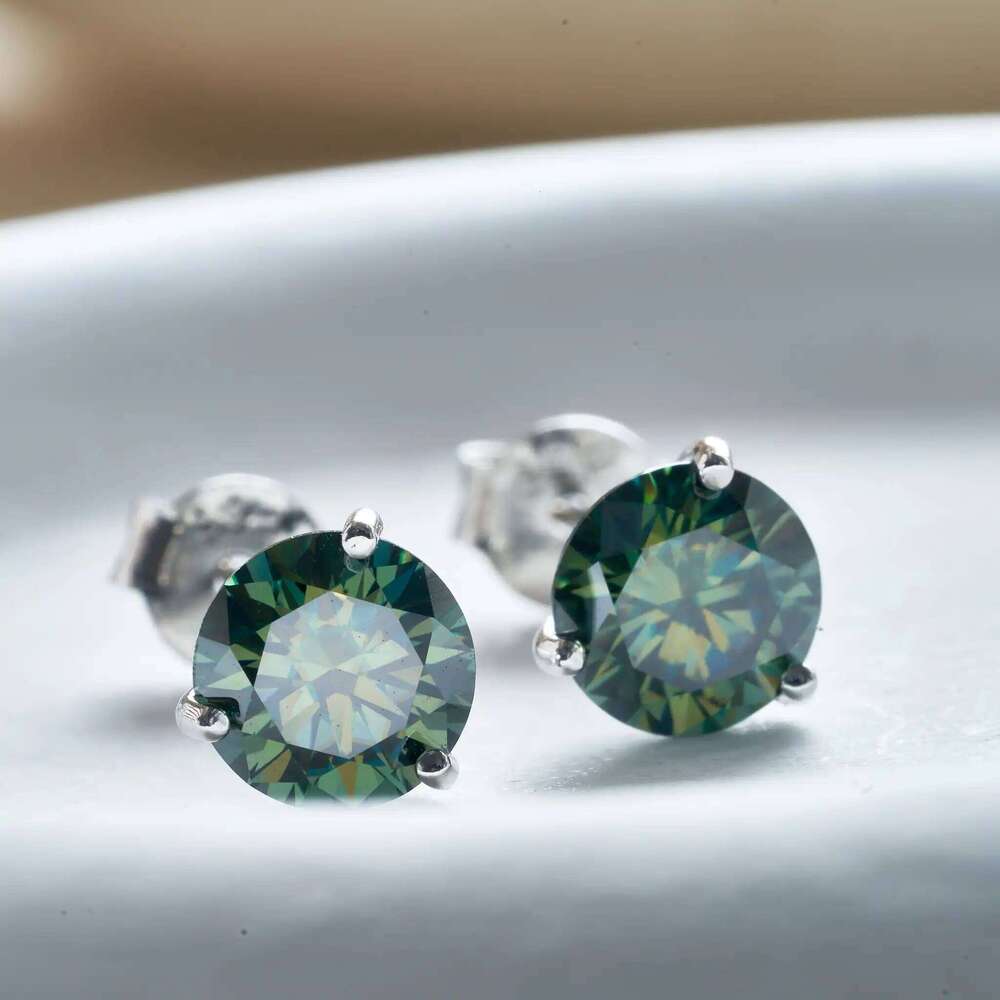 0.5-1CT moissanite stub earring 925 Sterling Silver for charm lady with darkgreen color For Women Wedding Fine Jewelry 03b