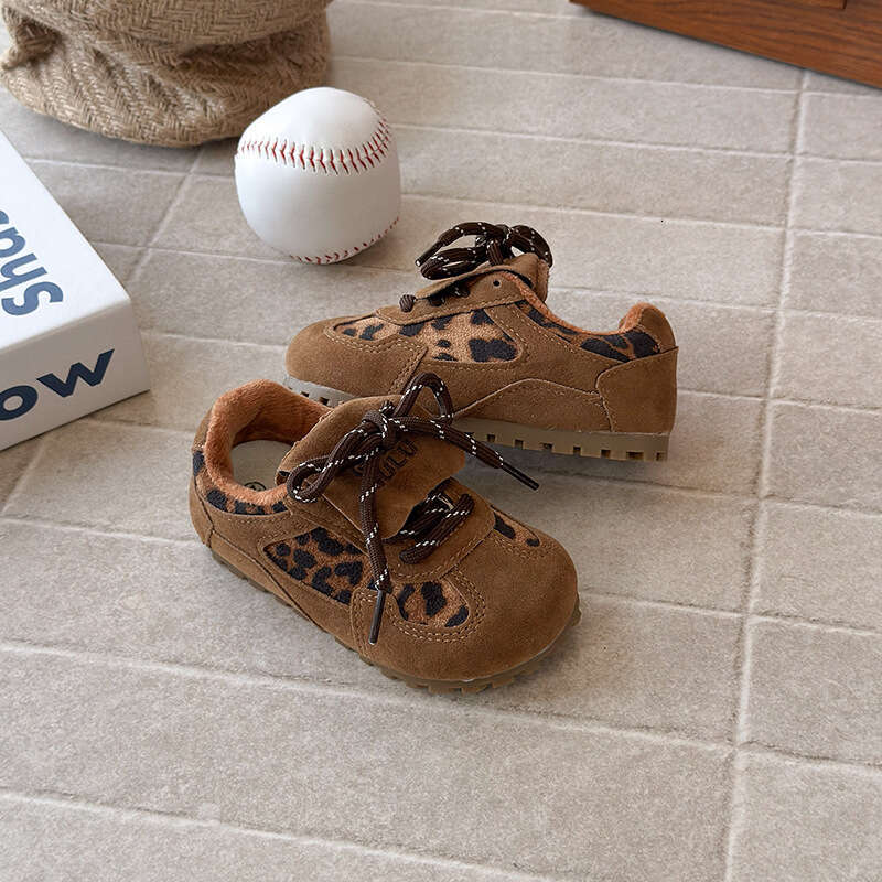 INS Dexun 2025 Autumn Winter New Korean Style Girls Leopard Print Forrest Gump Boys Soft Sole Sports Running Shoes