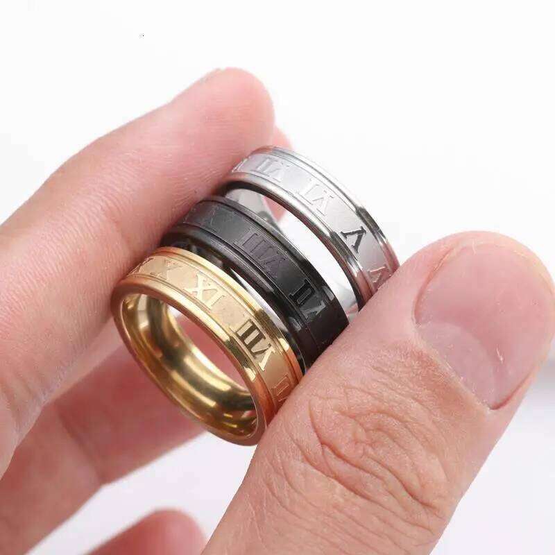 ZAKOL 6MM Width Vintage Roman Numbers Stainless Steel Slivery Golden Black Couple Ring For Men Woman Jewelry Gifts