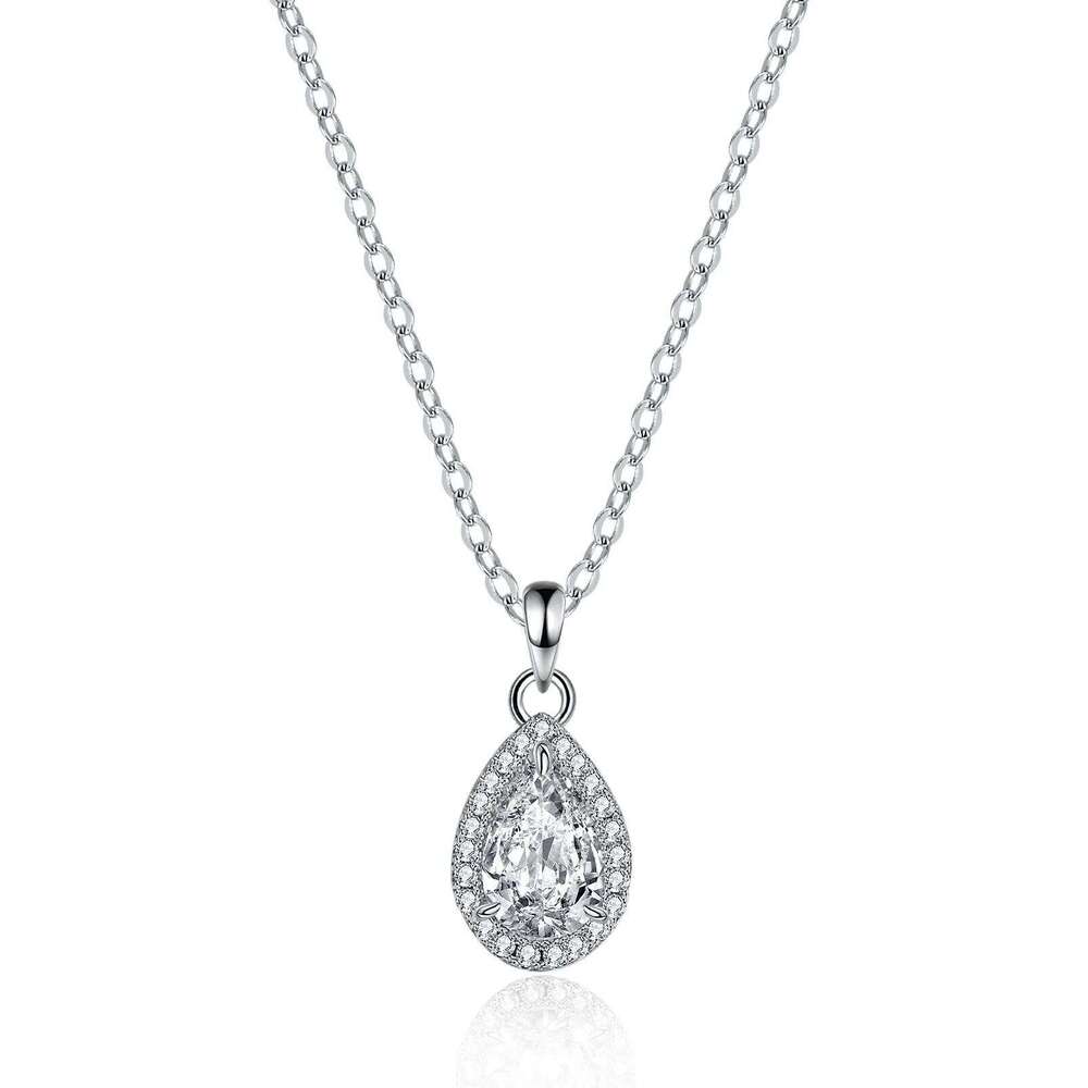 18K gold inlaid pendant for women, moissanite droplet pear shaped full diamond PT950 platinum collarbone chain 775