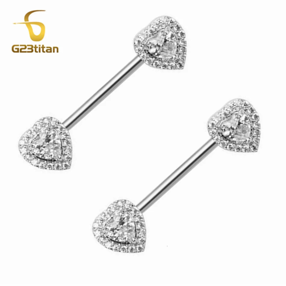 2pcs 14G Nipple Piercing Barbell Silver Color Crystal Zircon Heart Nipple Ring Girls Sexy Mammilla Thele Jewelry 251224