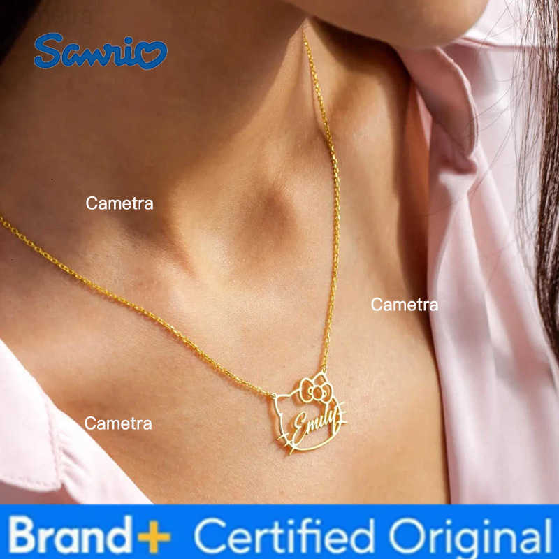 Sanrio Custom Cute Kitty Name Stainless Steel Pendant Necklace Cat Face with Name Hollow Pendant Mothers Day Gift Cat Lovers Jewelry H251229