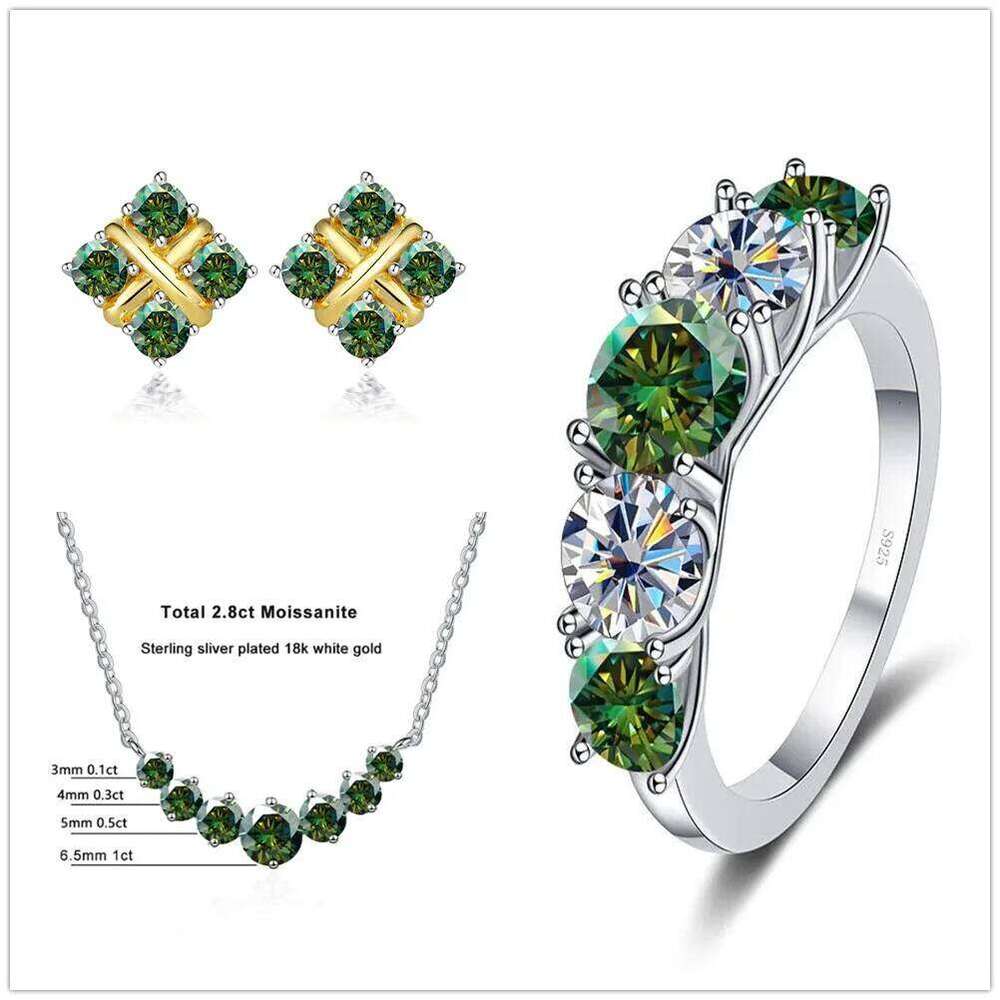 Total 7.2 Ct D Color VVS1 Moissanite Jewelry Set with Black card pass diamond test 925 Sterling Sliver Ring Earring Pendant c53