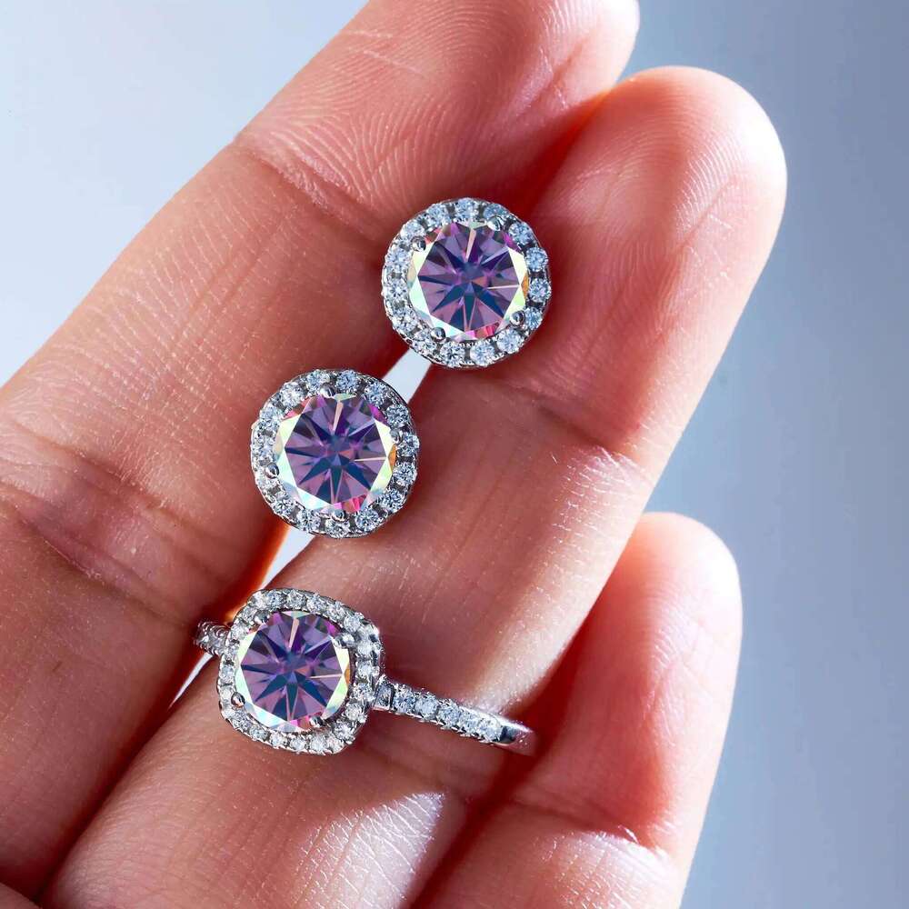 Total 3 Ct Classical Women's 925 Sterling Silver Ring earring sets with Top Grade color moissanite stone pass diamond test b6d