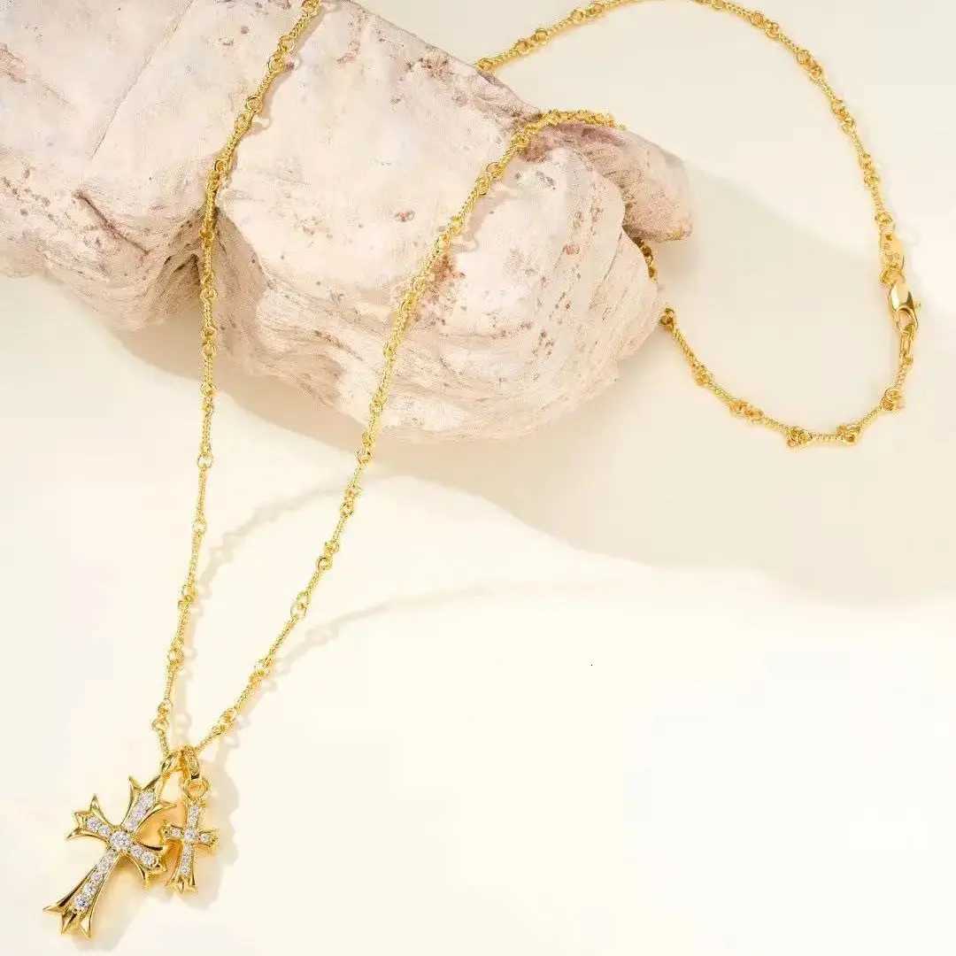 Double Vintage Zircon Cross Pendant White Gold Filled Party Pendants Chain Necklace Couples Hip Hop Choker Necklace Jewelry Y251227
