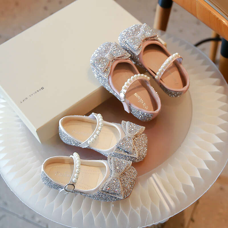 2025 Spring and Autumn New Children's Crystal Wholesale Cute Bow Fashion Single Girls' Princess Shoes