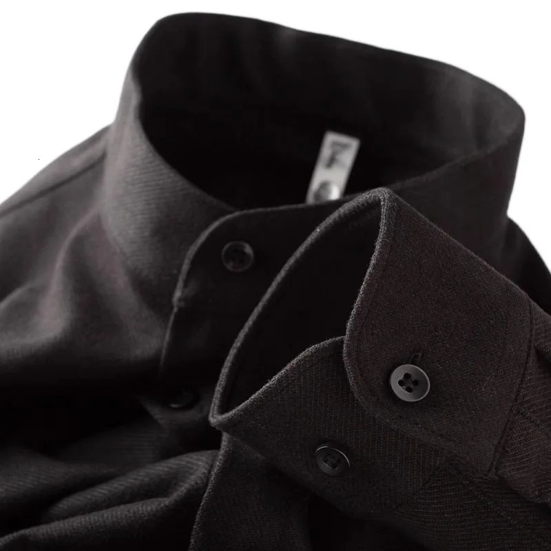 Mens Thick Long Sleeve Flannel Shirt Stand Collar Brown Autumn Winter Zhongshan Collar Traditional Chinese Style Clothing 251224