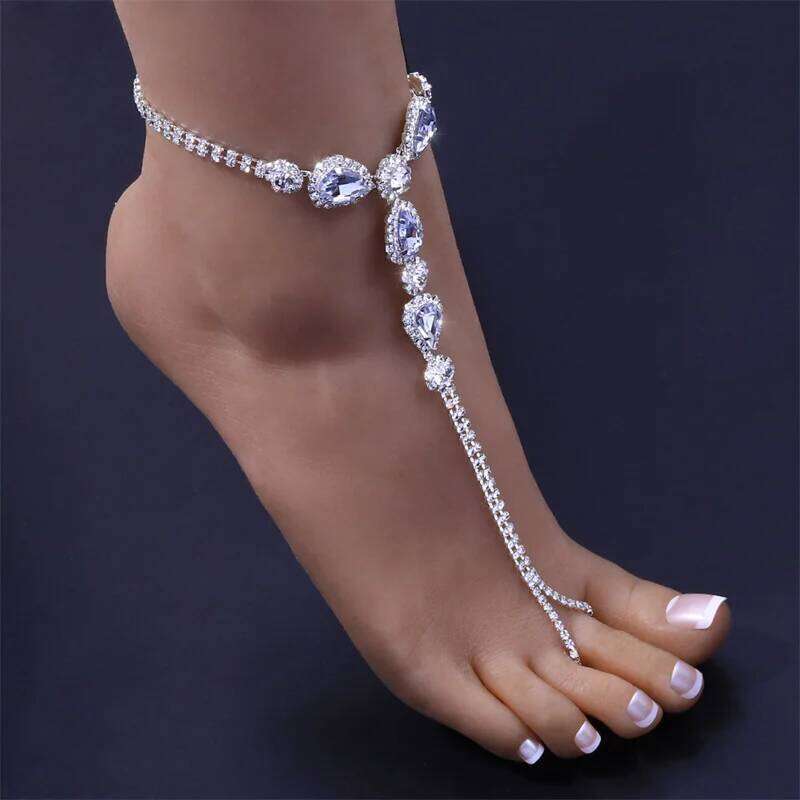 Gorgeous Cubic Zirconia Chain Anklet For Women Exquisite Silver Color Ankle Bracelet Barefoot Sandals Foot Jewelry